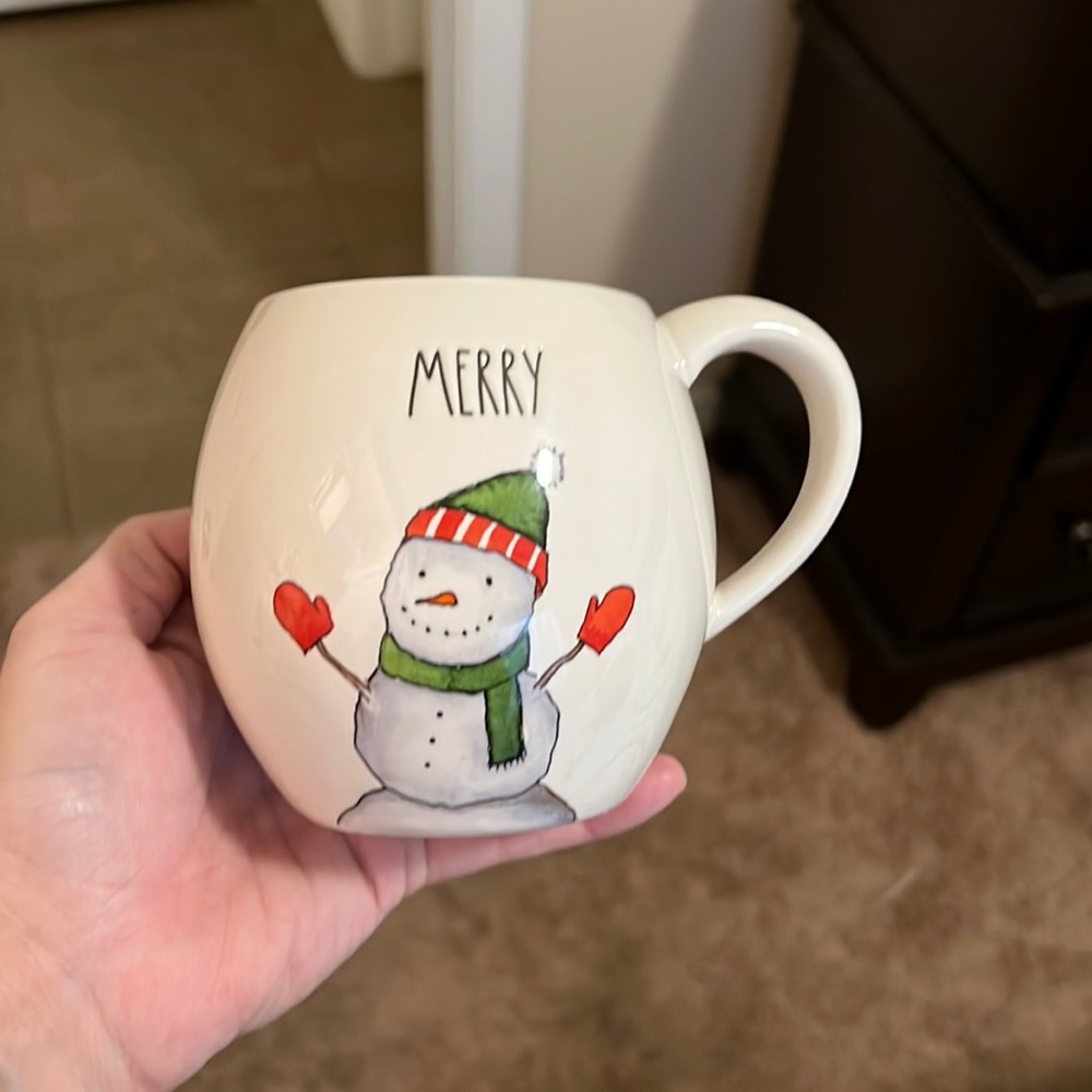 Rae dunn Merry mug with snowman graphic